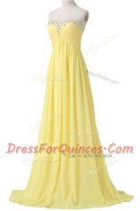 With Train Light Yellow Prom Party Dress Sweetheart Sleeveless Brush Train Lace Up