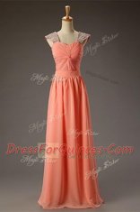 Glamorous Floor Length Zipper Watermelon Red for Prom and Party with Beading and Ruching