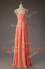 Glamorous Floor Length Zipper Watermelon Red for Prom and Party with Beading and Ruching