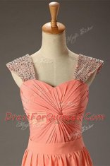 Glamorous Floor Length Zipper Watermelon Red for Prom and Party with Beading and Ruching