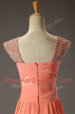 Glamorous Floor Length Zipper Watermelon Red for Prom and Party with Beading and Ruching
