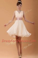 Peach Sleeveless Belt Mini Length Evening Dress