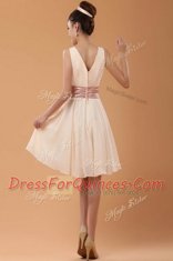 Peach Sleeveless Belt Mini Length Evening Dress