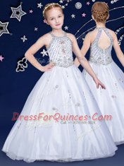 Halter Top White Sleeveless Organza Zipper Flower Girl Dresses for Less for Quinceanera and Wedding Party