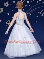 Halter Top White Sleeveless Organza Zipper Flower Girl Dresses for Less for Quinceanera and Wedding Party