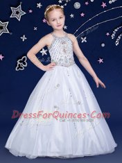 Halter Top White Sleeveless Organza Zipper Flower Girl Dresses for Less for Quinceanera and Wedding Party