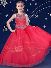 Clearance Ball Gowns Pageant Gowns For Girls Red Scoop Organza Sleeveless Floor Length Zipper