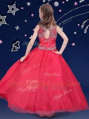 Clearance Ball Gowns Pageant Gowns For Girls Red Scoop Organza Sleeveless Floor Length Zipper