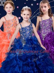 Sleeveless Lace Up Beading and Ruffles Little Girls Pageant Dress