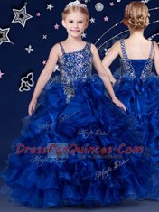 Sleeveless Lace Up Beading and Ruffles Little Girls Pageant Dress