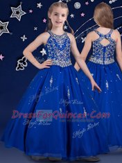 Elegant Scoop Royal Blue Organza Zipper Child Pageant Dress Sleeveless Floor Length Beading