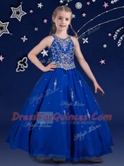 Elegant Scoop Royal Blue Organza Zipper Child Pageant Dress Sleeveless Floor Length Beading