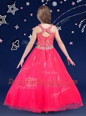 Comfortable Hot Pink Zipper Scoop Beading Flower Girl Dresses Organza Sleeveless
