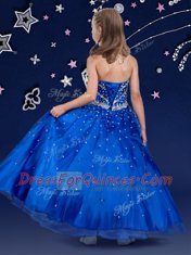 High End Royal Blue Lace Up Halter Top Beading Pageant Gowns For Girls Organza Sleeveless