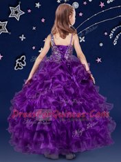High Quality Ruffled Floor Length Ball Gowns Sleeveless Purple Child Pageant Dress Lace Up