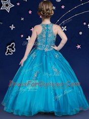 High Quality Blue Flower Girl Dresses Quinceanera and Wedding Party and For with Beading Scoop Sleeveless Zipper