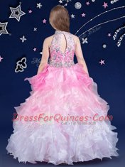 White and Pink And White Girls Pageant Dresses Quinceanera and Wedding Party and For with Beading and Ruffles Halter Top Sleeveless Zipper