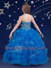 Latest Halter Top Organza Sleeveless Floor Length Little Girls Pageant Dress and Beading and Ruffles