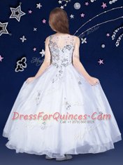 Noble White Scoop Zipper Beading Kids Formal Wear Sleeveless