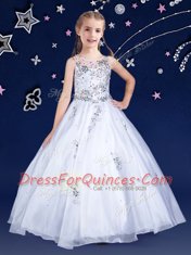 Noble White Scoop Zipper Beading Kids Formal Wear Sleeveless
