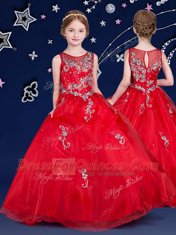 Suitable Floor Length Red Kids Formal Wear Scoop Sleeveless Zipper