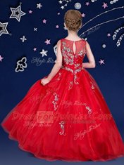 Suitable Floor Length Red Kids Formal Wear Scoop Sleeveless Zipper
