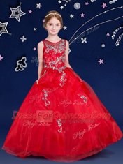 Suitable Floor Length Red Kids Formal Wear Scoop Sleeveless Zipper
