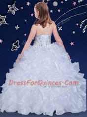 Fantastic White Girls Pageant Dresses Quinceanera and Wedding Party and For with Beading and Ruffles Halter Top Sleeveless Lace Up