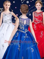 Cute White and Red and Royal Blue Little Girl Pageant Gowns Quinceanera and Wedding Party and For with Beading Scoop Sleeveless Zipper