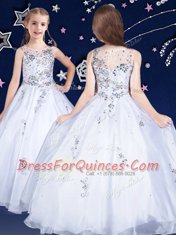 Cute White and Red and Royal Blue Little Girl Pageant Gowns Quinceanera and Wedding Party and For with Beading Scoop Sleeveless Zipper
