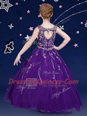 Sumptuous Scoop Floor Length Ball Gowns Sleeveless Purple Little Girls Pageant Dress Lace Up