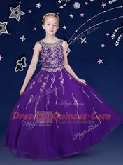 Sumptuous Scoop Floor Length Ball Gowns Sleeveless Purple Little Girls Pageant Dress Lace Up