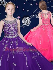 Sumptuous Scoop Floor Length Ball Gowns Sleeveless Purple Little Girls Pageant Dress Lace Up