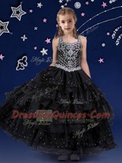 Halter Top Sleeveless Beading and Ruffled Layers Zipper Flower Girl Dress