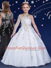 White Sleeveless Beading and Ruffles Floor Length Child Pageant Dress