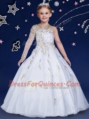 White Sleeveless Beading and Ruffles Floor Length Child Pageant Dress