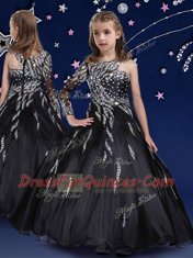 Black Little Girl Pageant Gowns Quinceanera and Wedding Party and For with Beading and Ruffles Asymmetric Sleeveless Zipper