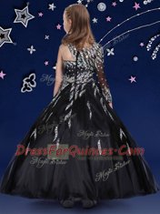 Black Little Girl Pageant Gowns Quinceanera and Wedding Party and For with Beading and Ruffles Asymmetric Sleeveless Zipper
