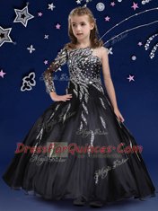 Black Little Girl Pageant Gowns Quinceanera and Wedding Party and For with Beading and Ruffles Asymmetric Sleeveless Zipper