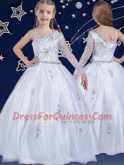 Ideal White Sleeveless Beading Floor Length Little Girls Pageant Dress