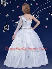 Ideal White Sleeveless Beading Floor Length Little Girls Pageant Dress