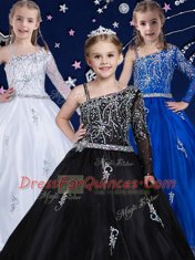 Ideal White Sleeveless Beading Floor Length Little Girls Pageant Dress