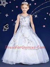 White Ball Gowns Organza Scoop Sleeveless Beading Floor Length Zipper Little Girl Pageant Gowns