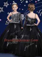 Asymmetric Sleeveless Zipper Flower Girl Dresses Black Organza