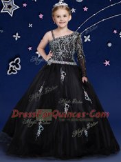 Asymmetric Sleeveless Zipper Flower Girl Dresses Black Organza