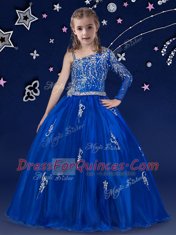 Bateau Sleeveless Little Girl Pageant Gowns Floor Length Beading Royal Blue Organza