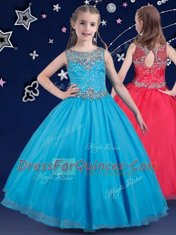 Spectacular Baby Blue Scoop Neckline Beading Little Girls Pageant Gowns Sleeveless Zipper
