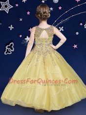 Delicate Scoop Sleeveless Zipper Little Girls Pageant Gowns Hot Pink Organza