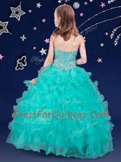 Admirable Halter Top Turquoise Sleeveless Beading and Ruffles Floor Length Little Girl Pageant Dress