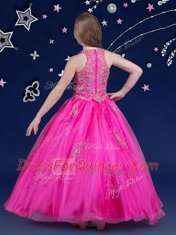 Gorgeous Organza Scoop Sleeveless Zipper Beading Little Girls Pageant Dress Wholesale in Fuchsia